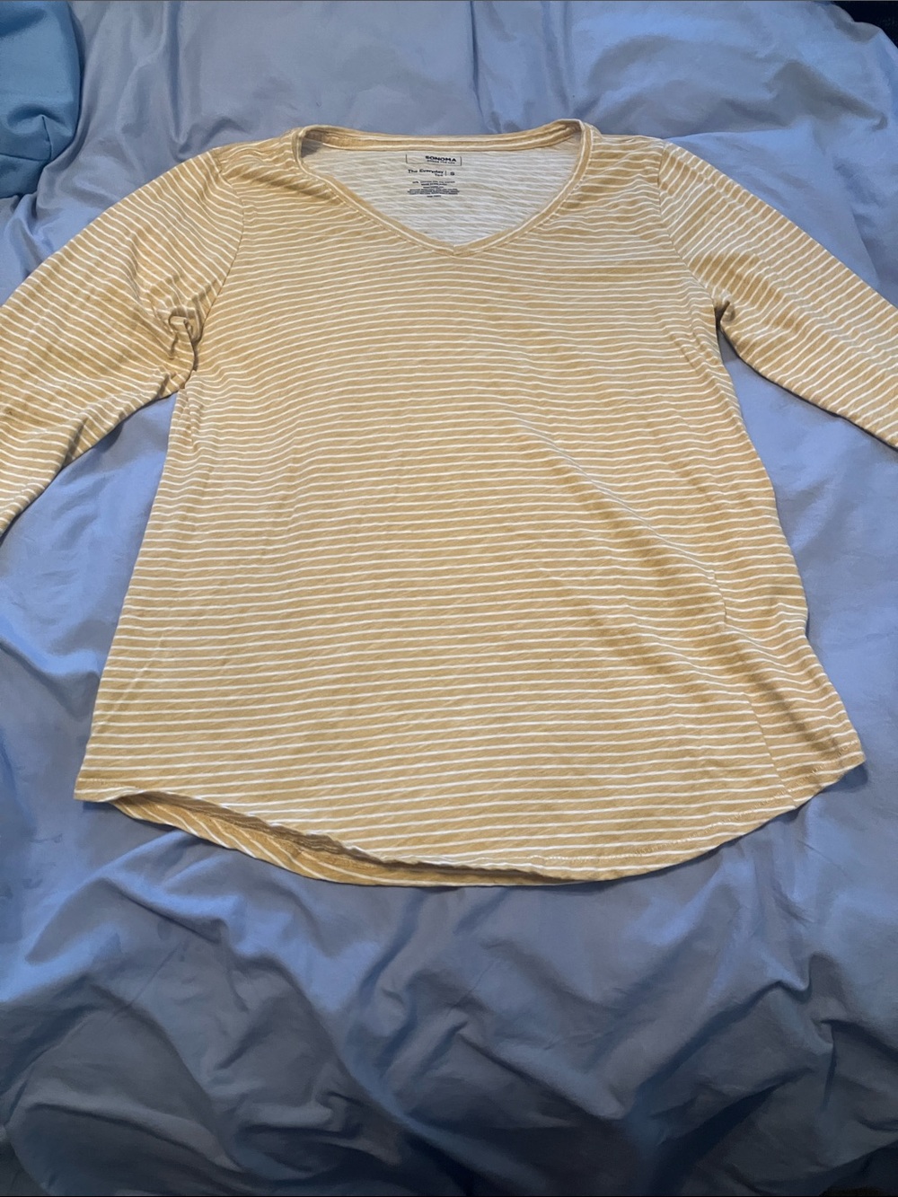 Sonoma Cream and White Striped V-Neck Long Sleeve Top
